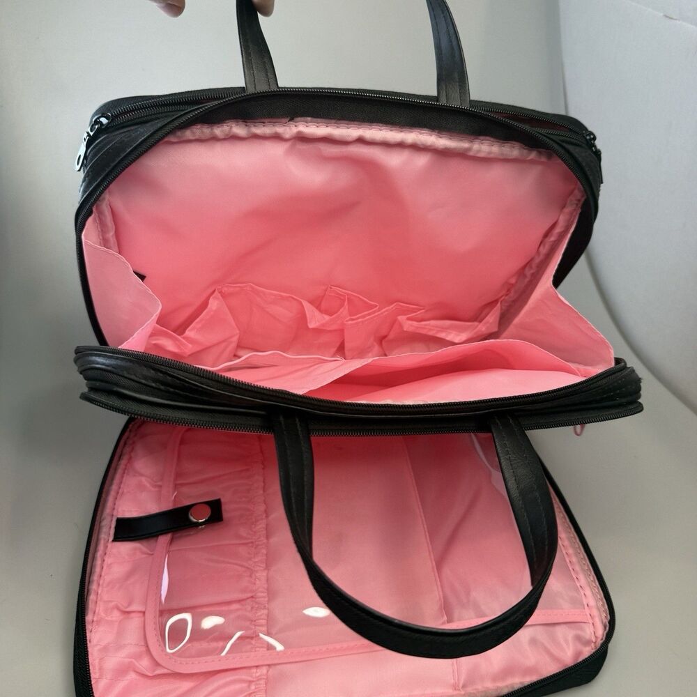 Modella Organizer Makeup Travel Bag XL Black Nylon Pink Liner 13x10 EUC - Picture 14 of 16